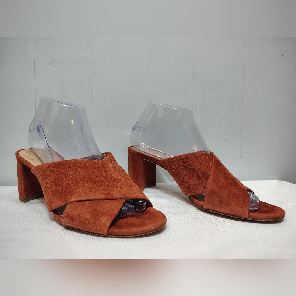 Madewell Greer Mule Sandals 8.5 Nutmeg Brown Suede Block Heel Slip On‎ G1982 - Picture 2 of 9